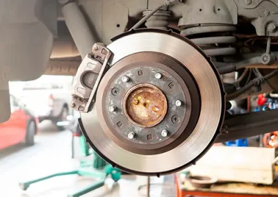 Close up view of a vehicle's brake system